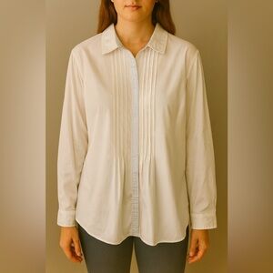 Elena Mirò White Pleated Women’s Button-Down Shirt Blouse | Size 18 / XXL
